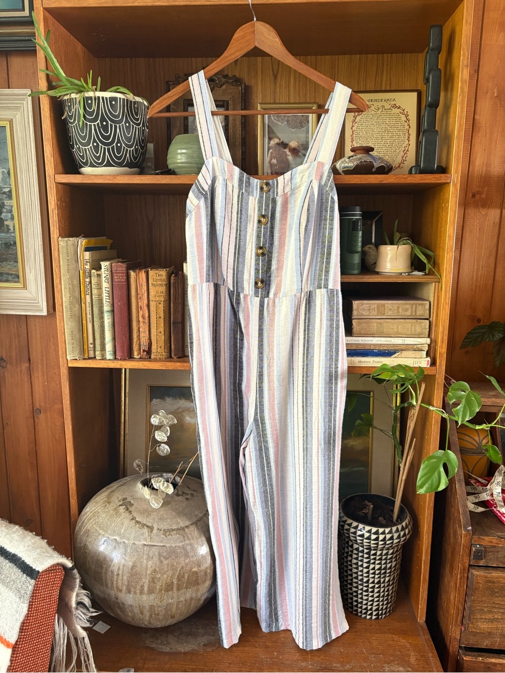 Boho Stripe Beach Crop Jumpsuit M